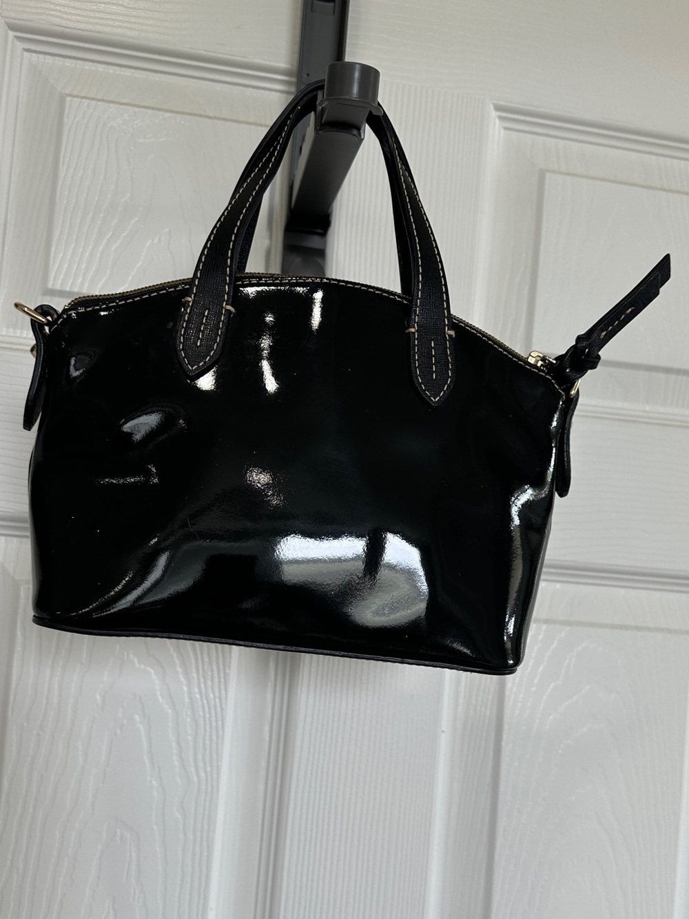 Dooney & Bourke Black Patent Leather Mini Satchel Red Fabric Lining - Picture 8 of 12